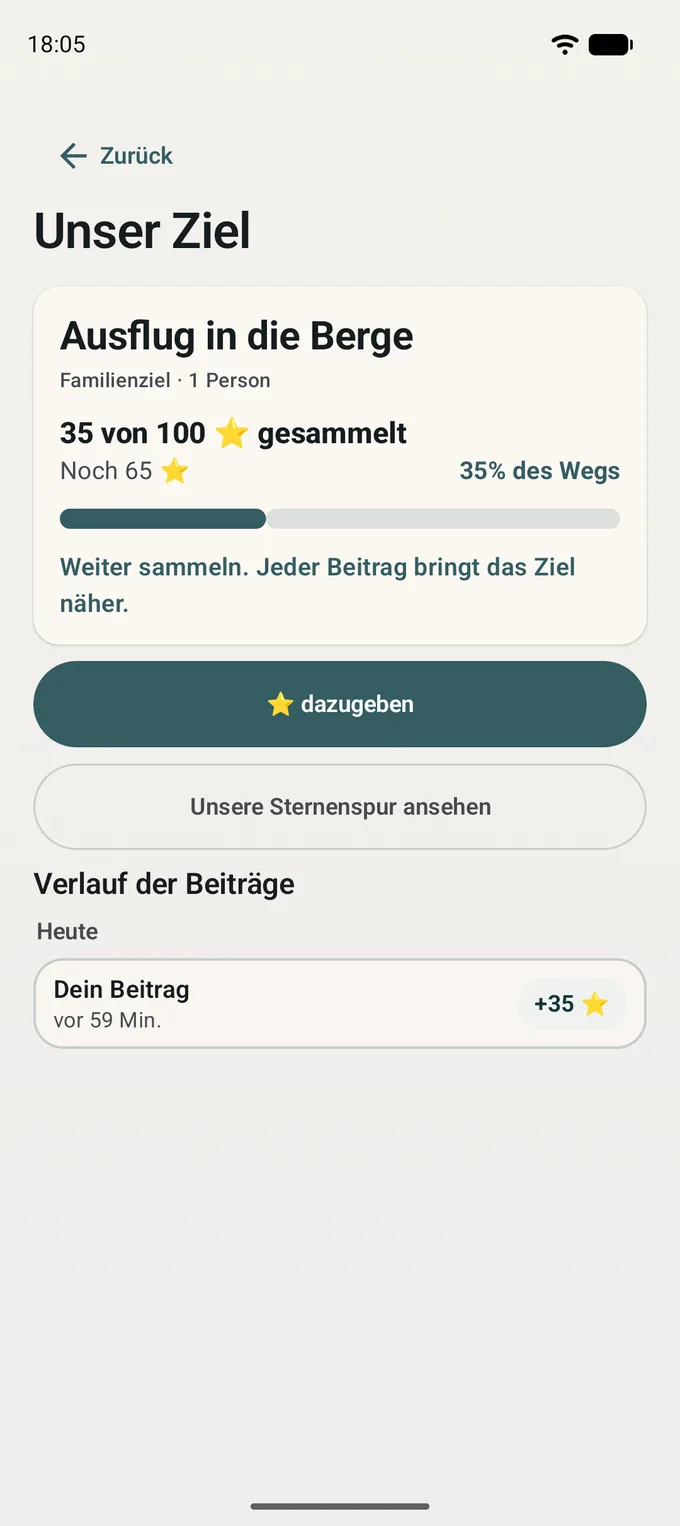 Bildschirm des Familienziels mit gemeinsamem Fortschritt