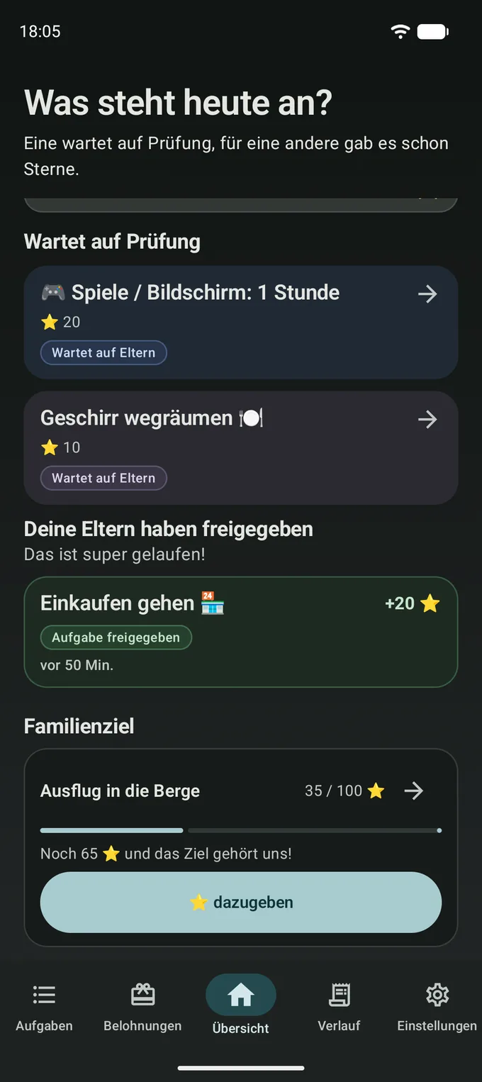 Bildschirm des Kindes im dunklen Design