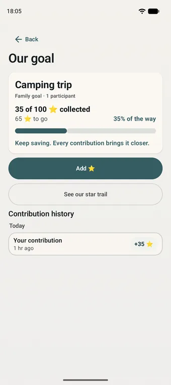 Family goal screen with shared progress
