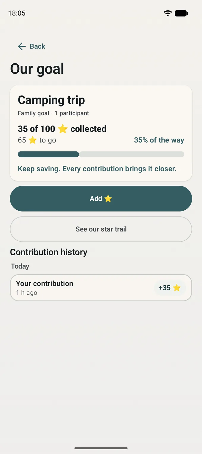 Family goal screen with shared progress